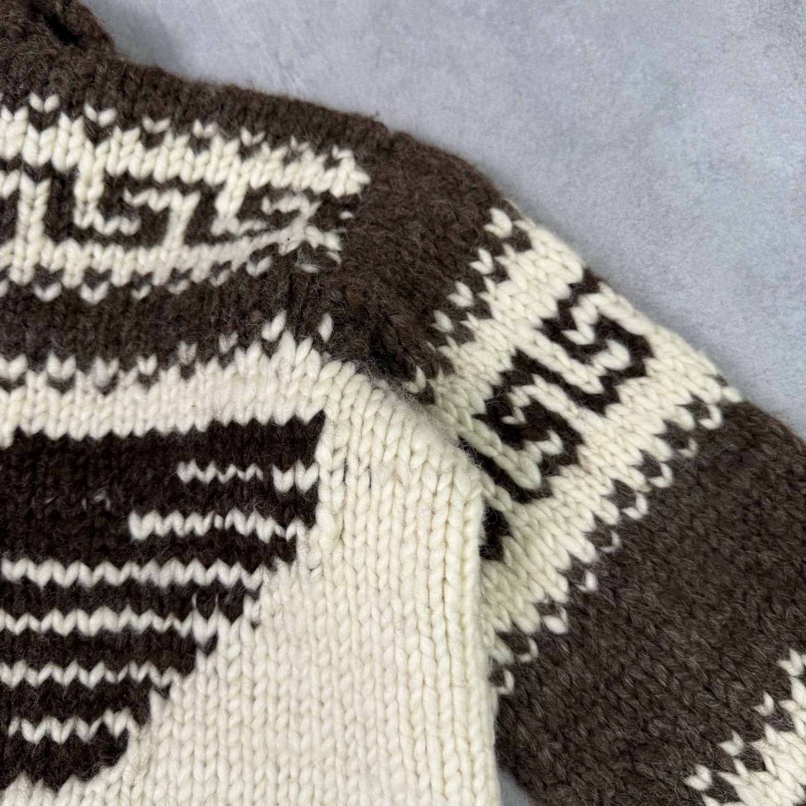 Vintage Couchan Indian Hand knit Wool Sweater Zip Eagle  Size M
