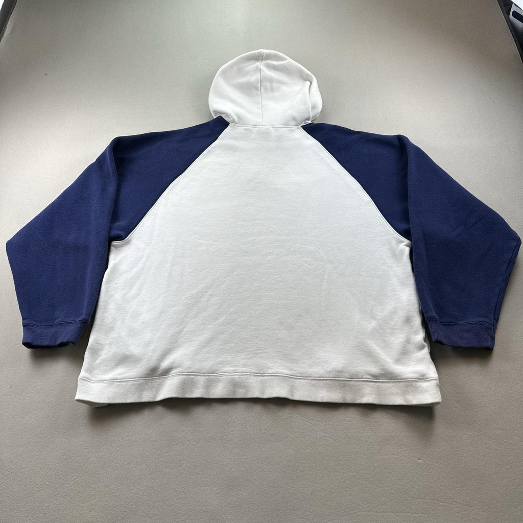 Vintage Adidas Hoodie Sweatshirt Mens XL White Blue Raglan Fleece 3 Stripes y2k
