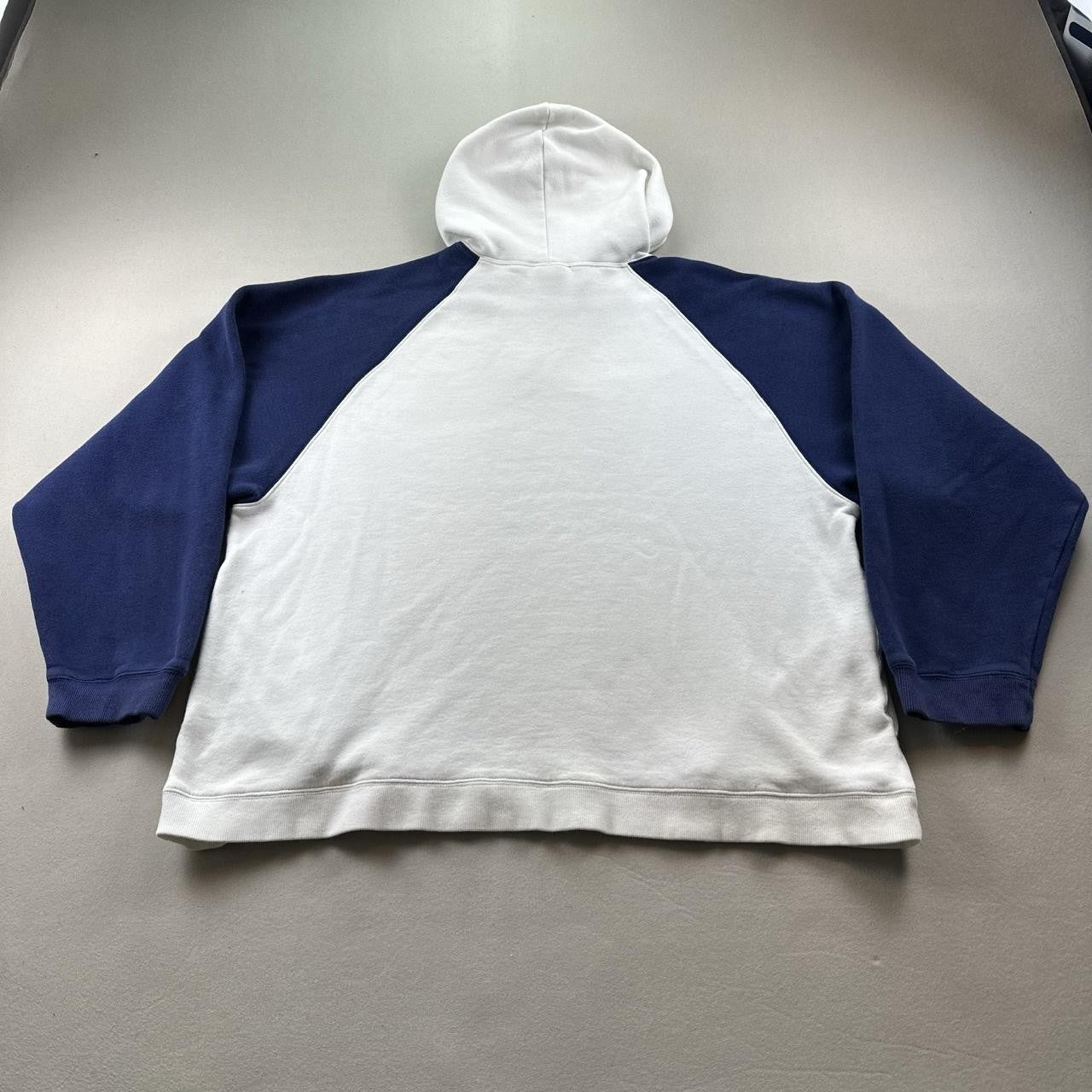 Vintage Adidas Hoodie Sweatshirt Mens XL White Blue Raglan Fleece 3 Stripes y2k