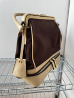 Prada Archive Vintage Y2K Bag 2000s Leather Shoulder Pu Brown Beige Silver Used