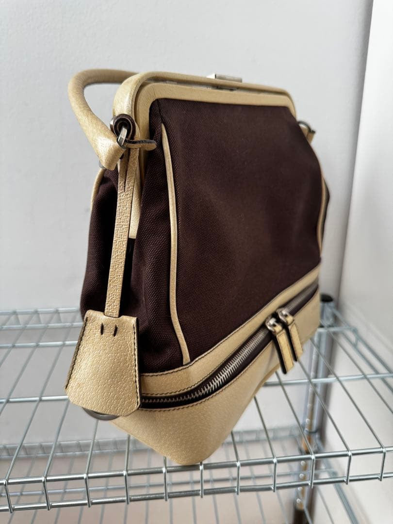 Prada Archive Vintage Y2K Bag 2000s Leather Shoulder Pu Brown Beige Silver Used