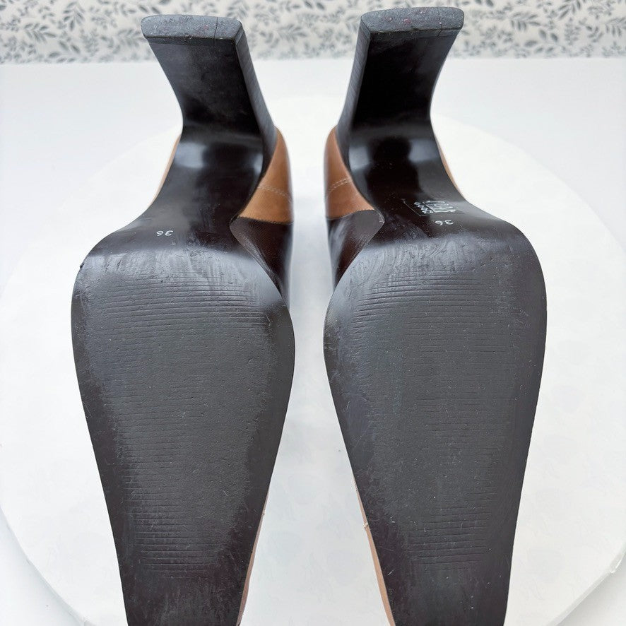 Luca Ferri Leather Pumps Brown Colorblock Square Toe Size 5.5