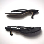 Manolo Blahnik Y2K Vintage Crystal Thong Sandal Black Fabric Kitten Heels 40.5