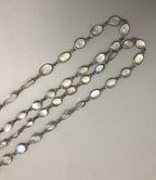 Victorian Silver Natural Moonstone Necklace /Guard  Chain 28g 122cm DLZX