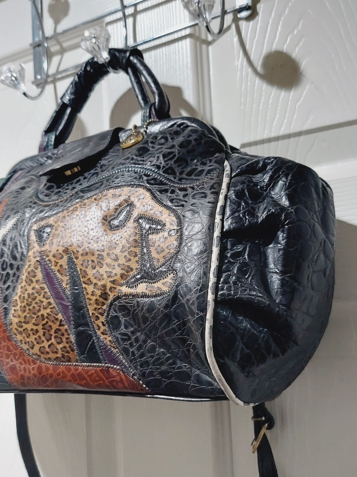 Reem 1980s Cheetah and Crocodile Patchwork Leather Bag