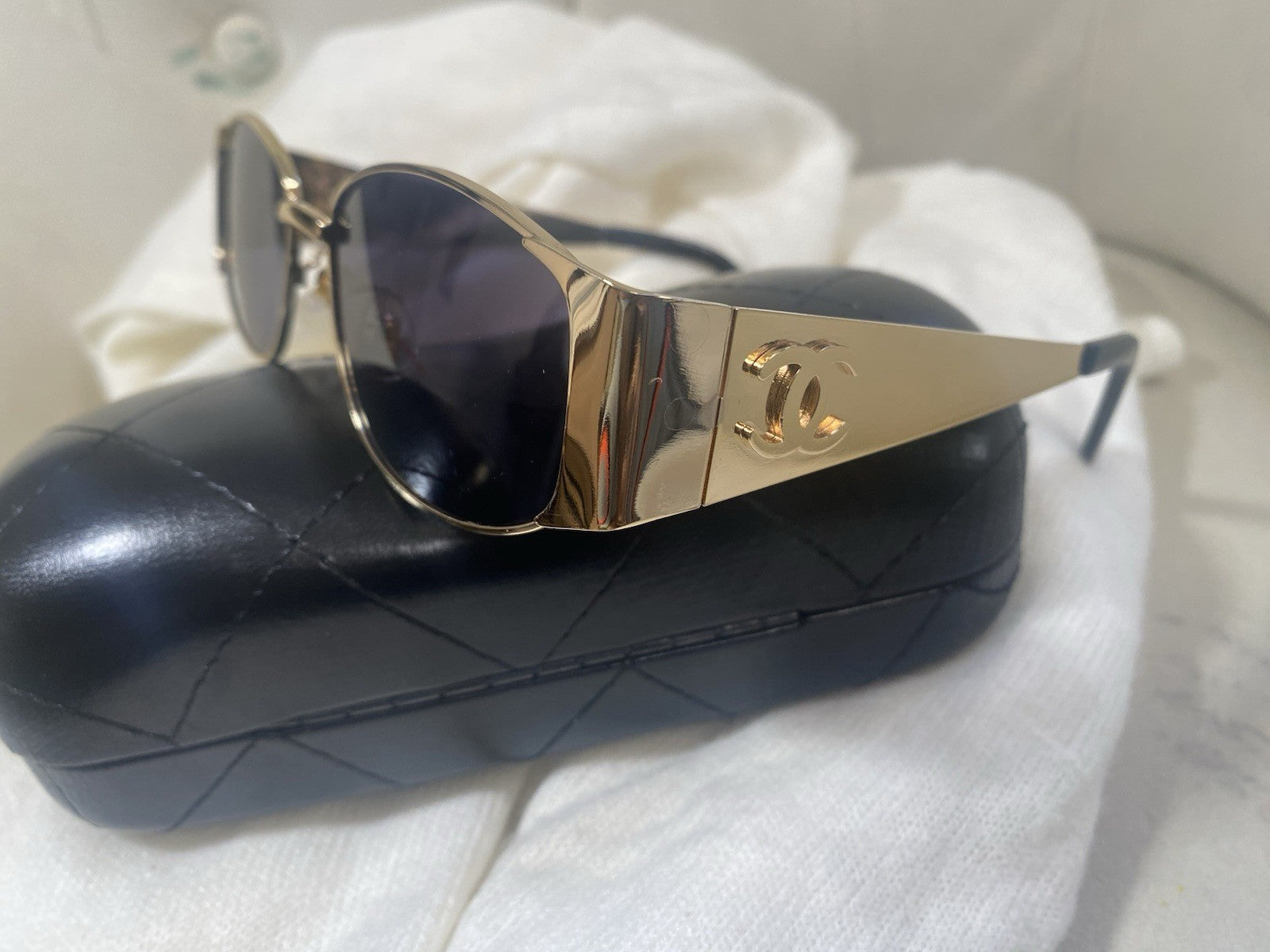 CHANEL Sunglasses Mirror Logo Lense Gold metal Frame