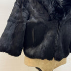 Y2K Black Rabbit and Fox Fur Jacket with Whipstitch Detail