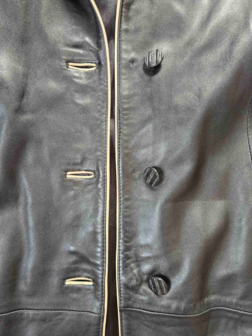Vintage Y2K Black Leather Coat with Fox Fur Collar and Cuffs