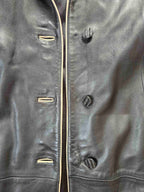 Vintage Y2K Black Leather Coat with Fox Fur Collar and Cuffs