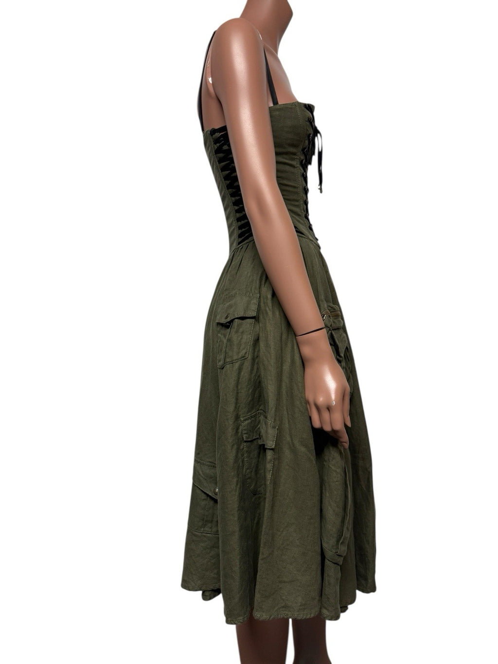 Vtg Dolce & Gabbana SS2003 Military Green Lace Up Dress S 40
