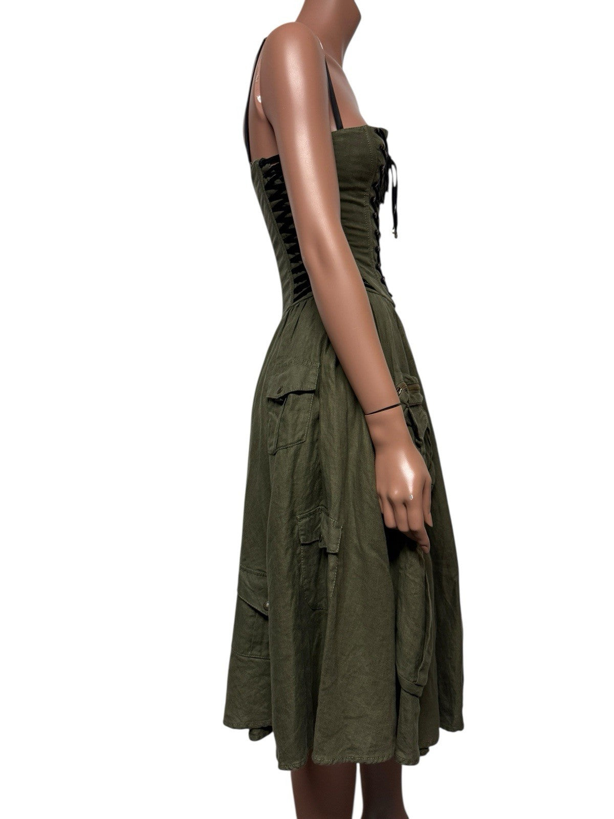 Vtg Dolce & Gabbana SS2003 Military Green Lace Up Dress S 40