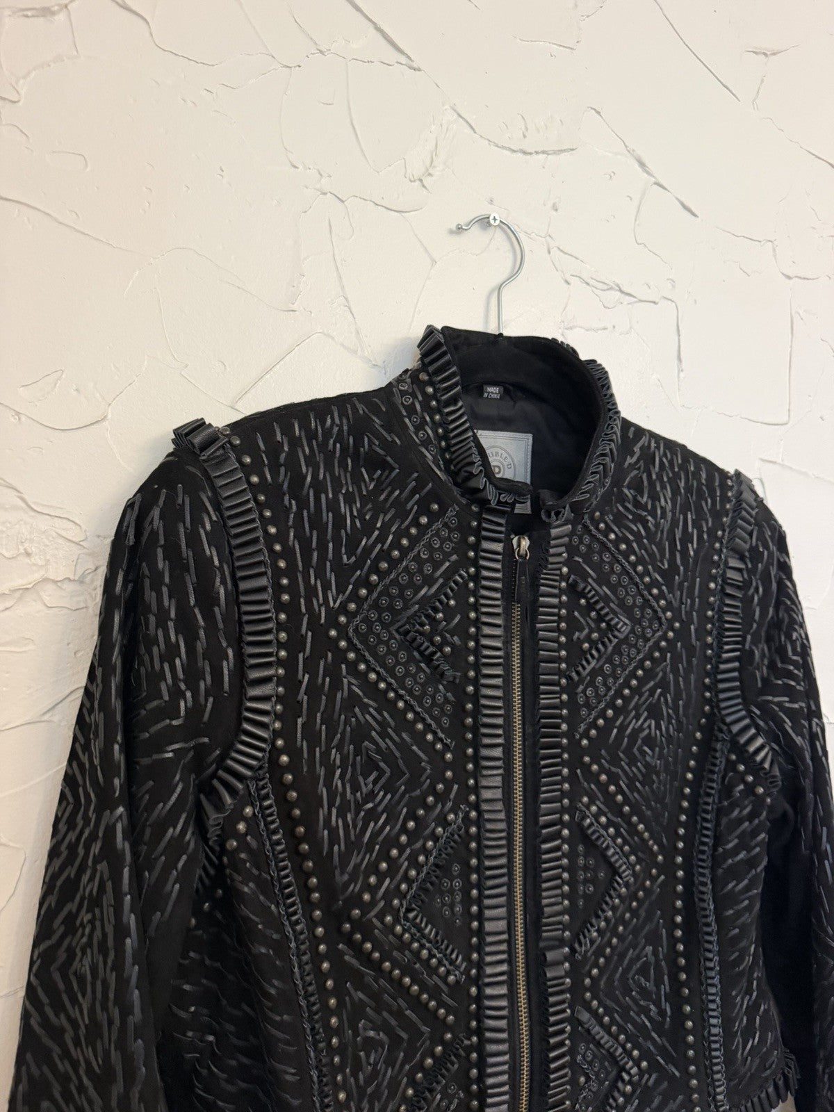 Double D Ranch Studded Leather Suede Jacket in Black, Size S