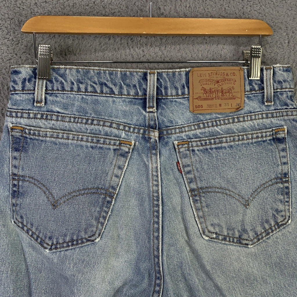 Vintage Levis 505 Jeans Mens 33x34 (32x33.5) Light Wash Straight Denim USA 90s