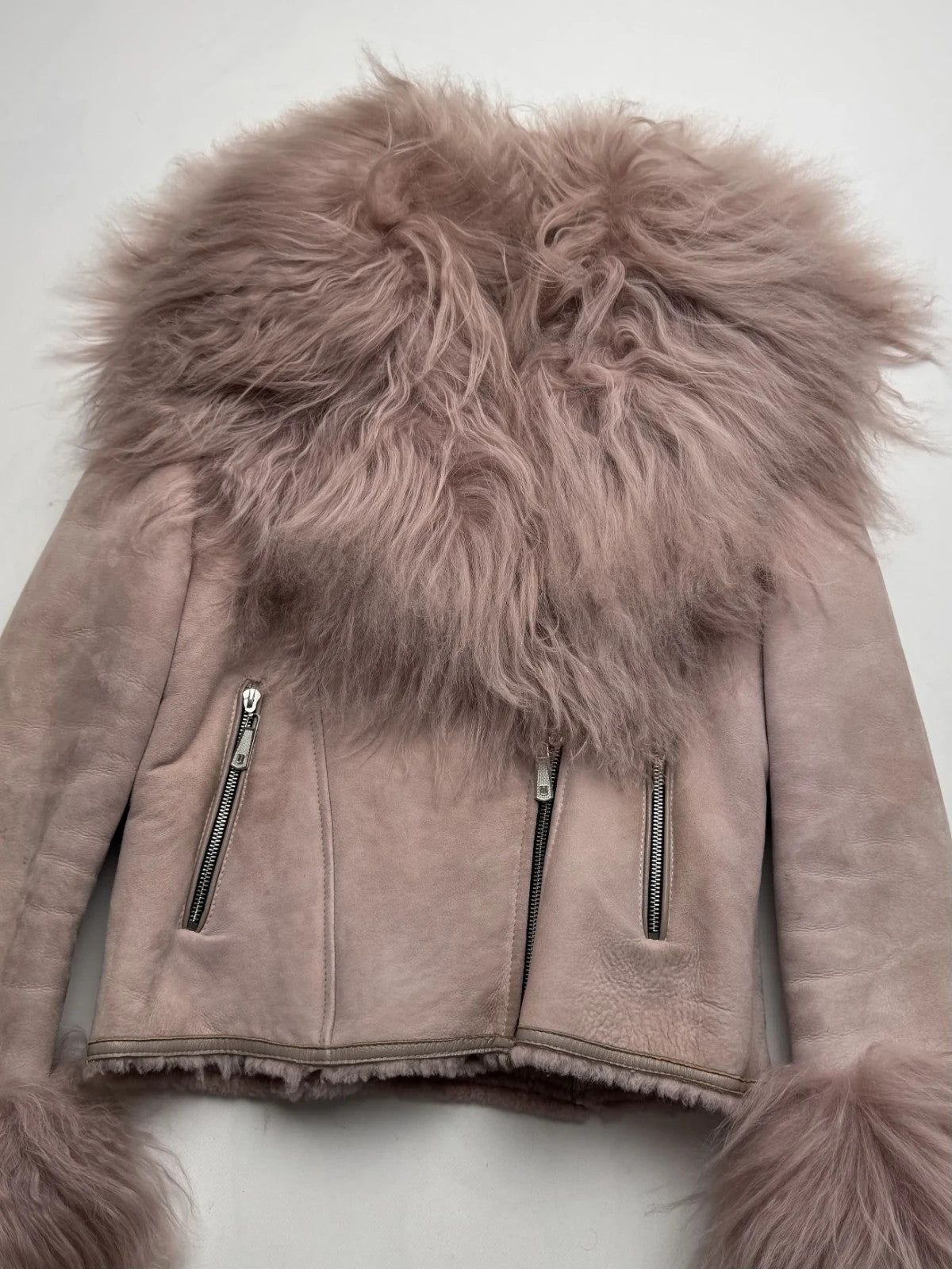 Vintage Sheepskin Shearling Leather Jacket Fur Trim Women's Size Small