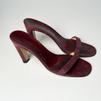 Bottega Veneta 1990s Burgundy Leather Crystal Mules Size 7.5B