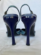Casadei Blue Crocodile Embossed Leather Slingback Heel Size 6.5