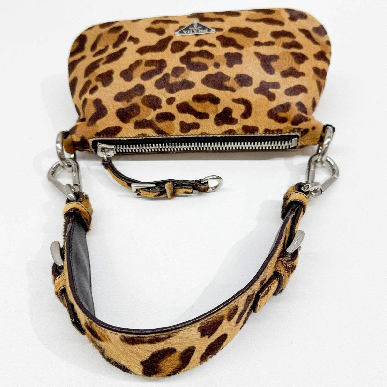 PRADA Brown Leopard Print Pony Hair Shoulder Bag