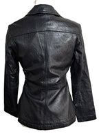 Vintage 1990s Wilsons Leather Maxima Womens Black Fitted Button-Up Blazer Jacket