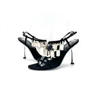 Vintage Dior Galliano 2004 Dog Tag Strappy Satin Heeled Sandals