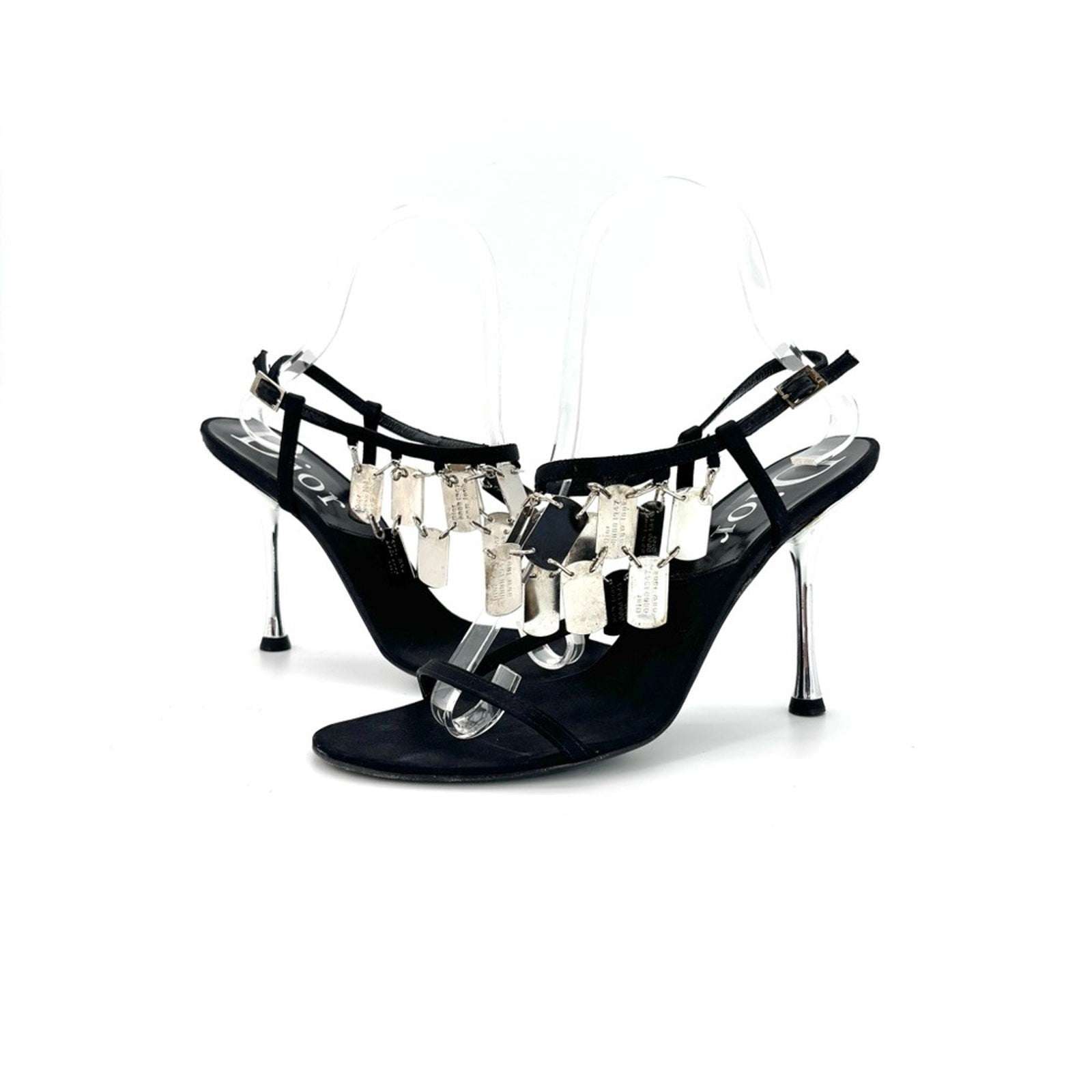 Vintage Dior Galliano 2004 Dog Tag Strappy Satin Heeled Sandals