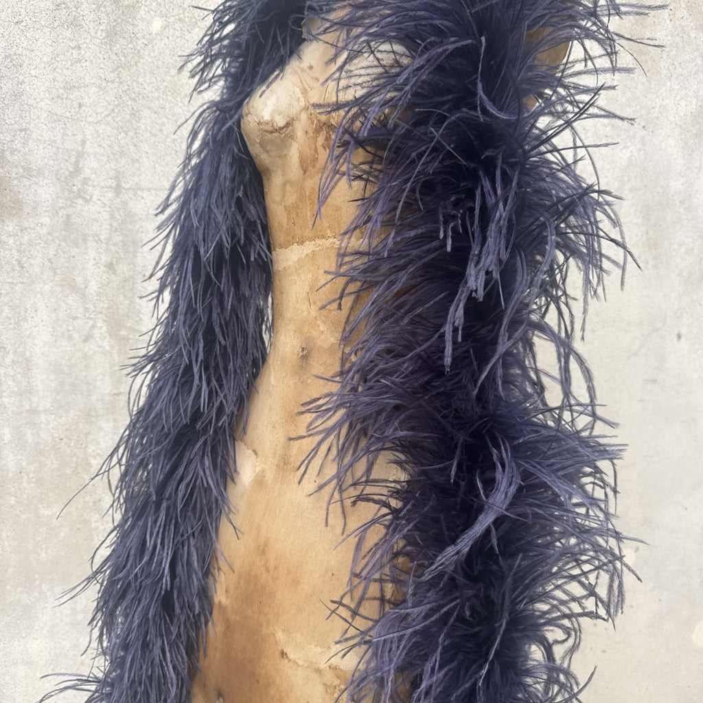 Vintage 1930s Navy Ostrich Feather Boa Scarf Shawl Old Hollywood Dress Accent