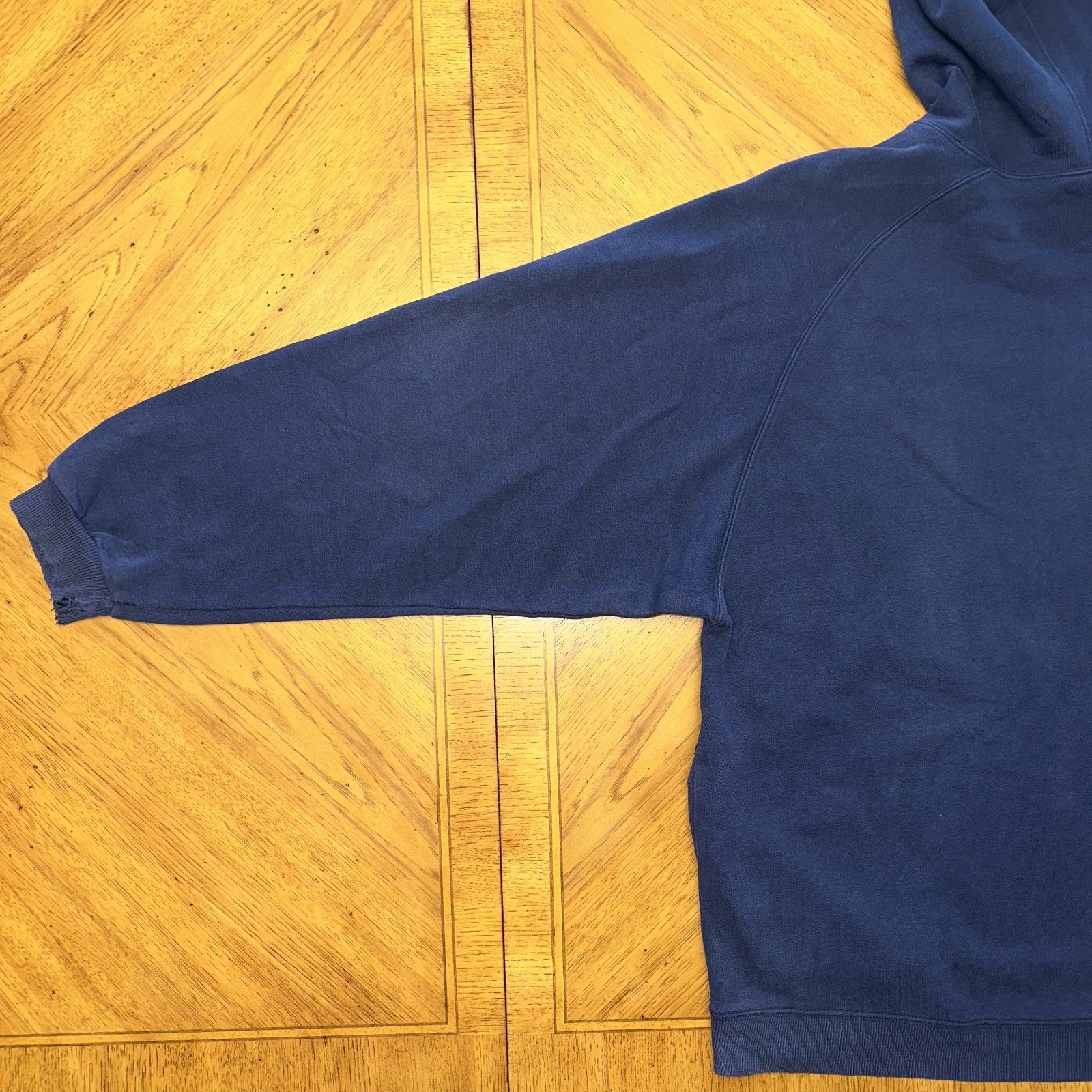 Vintage Adidas Hoodie Sz Large Center Logo Spellout Navy Embroidered Distressed