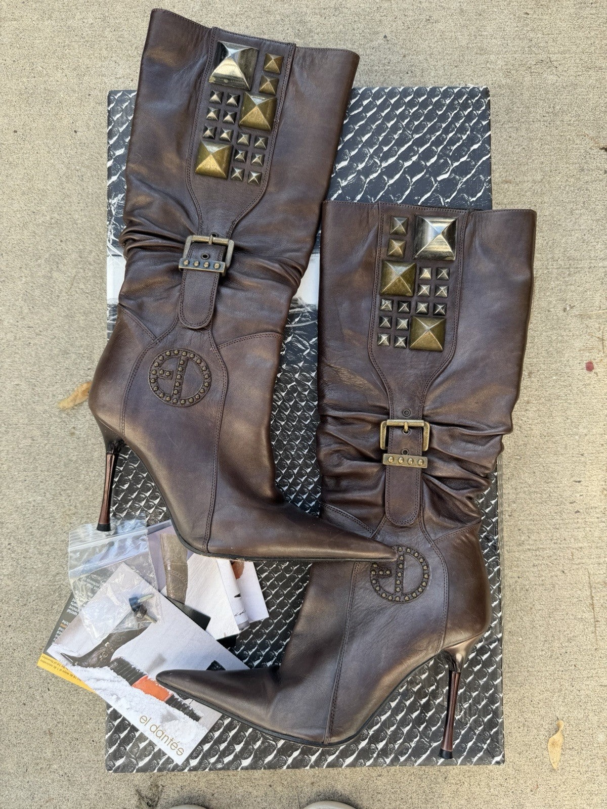 El Dantes Brown Leather Knee High Stiletto Boots Size 6