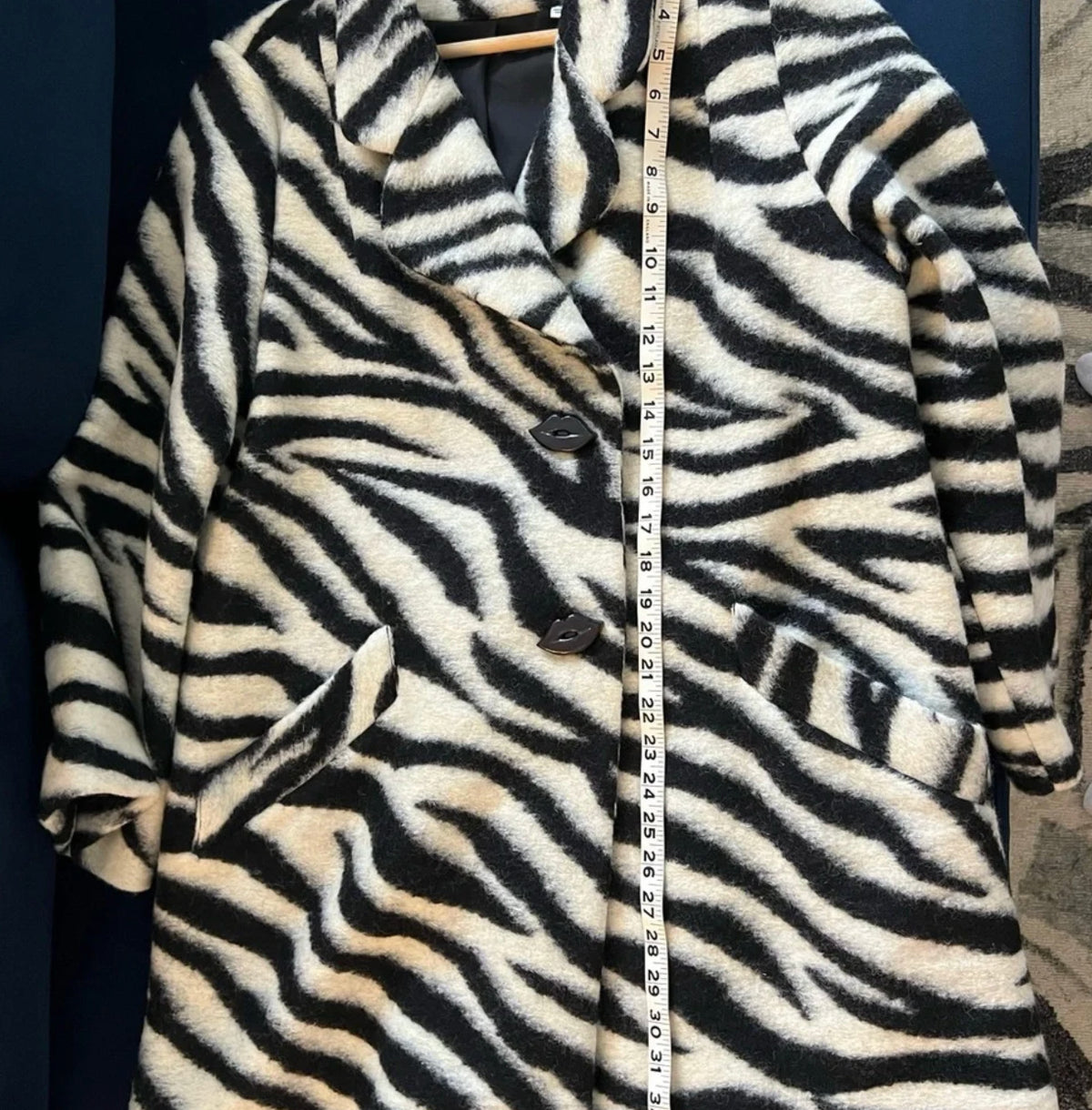 Zebra Pattern Wool Coat in Size S