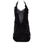 S/S 2004 Christian Dior by John Galliano Lace Up Cowl Halter Black Bodycon Dress