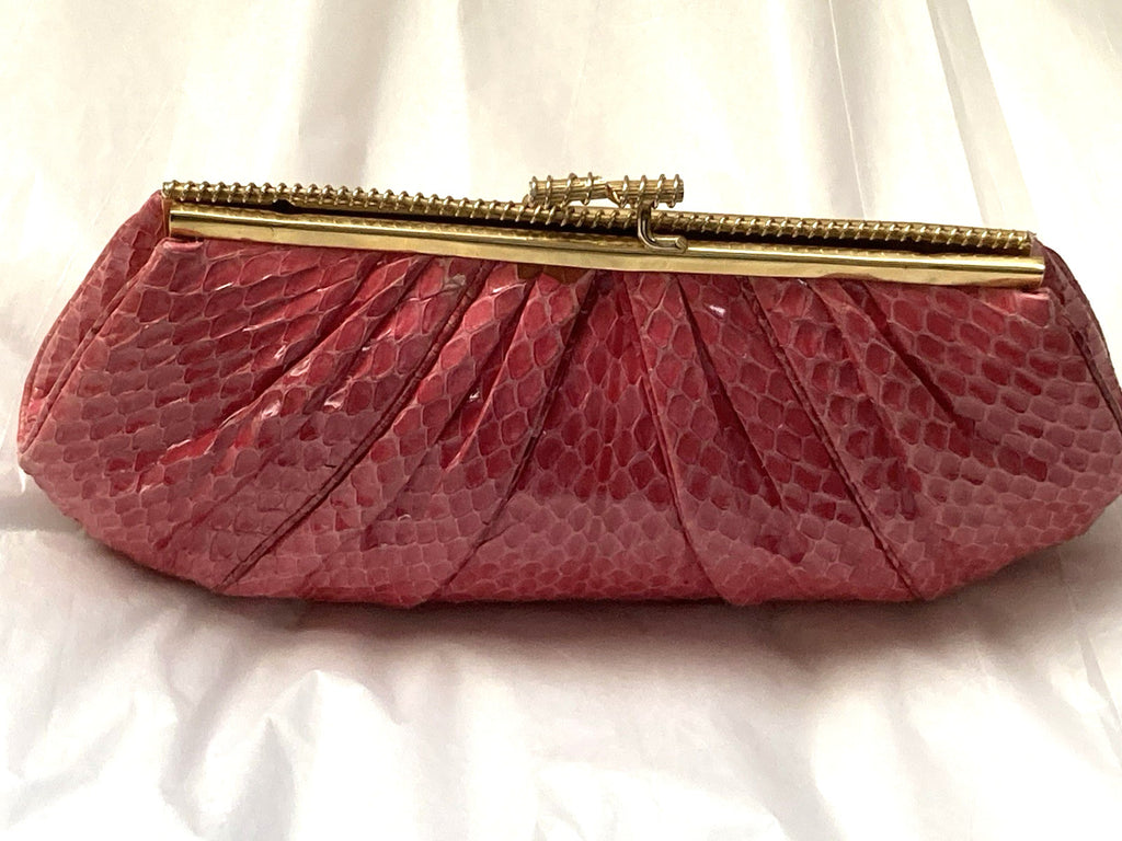 Judith Leiber Clutch Snakeskin RASPBERRY PINK Evening Bag Shoulder Vintage 1980s