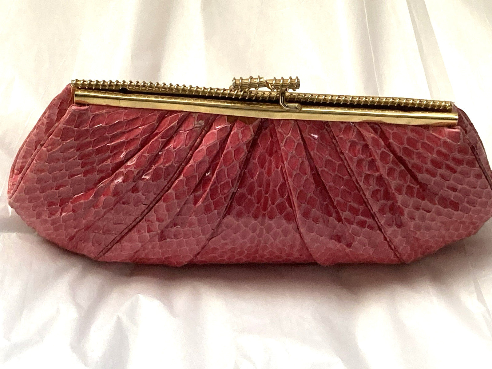 Judith Leiber Clutch Snakeskin RASPBERRY PINK Evening Bag Shoulder Vintage 1980s