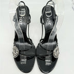 Dior Vintage John Galliano Medallion Logo Patent Leather slingback sandals EU 40