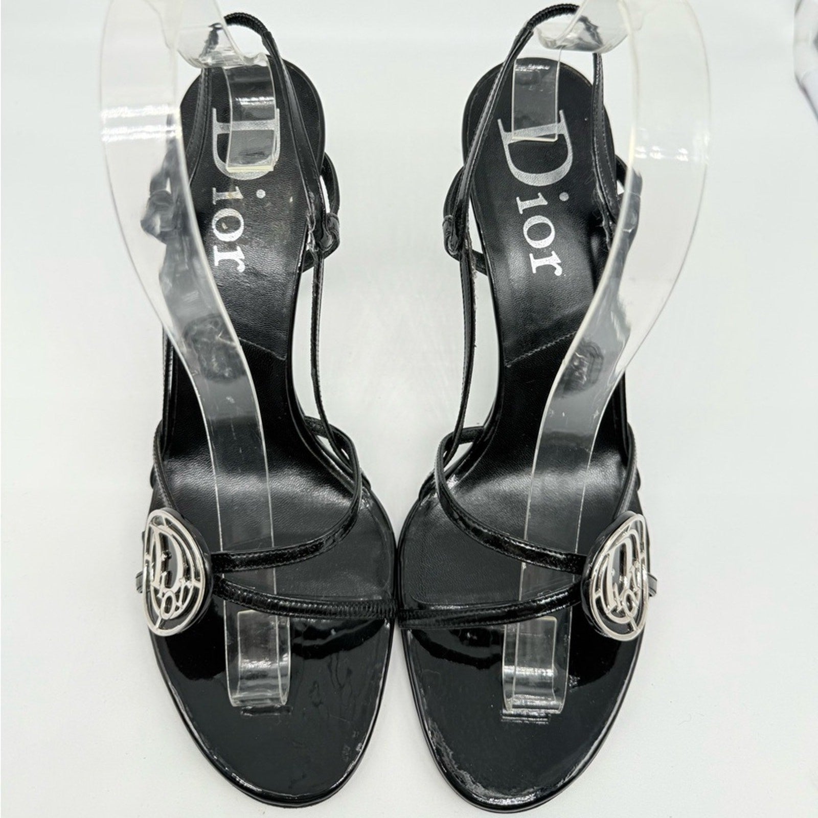 Dior Vintage John Galliano Medallion Logo Patent Leather slingback sandals EU 40