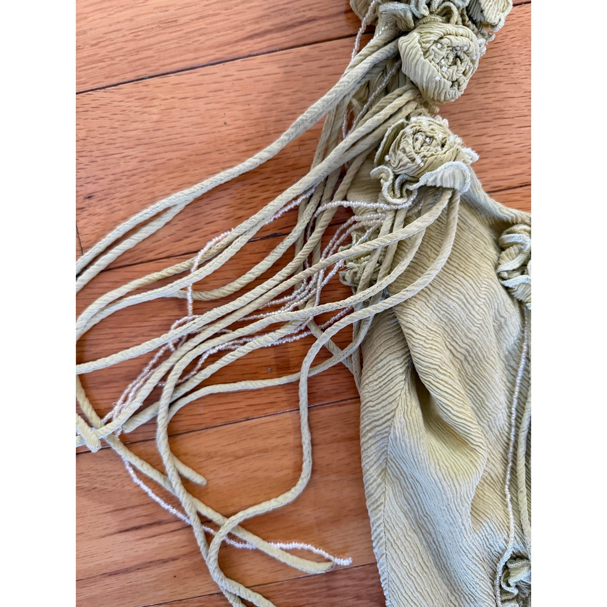 Vintage Cache Green Beaded Rosette Fringe Slip Dress