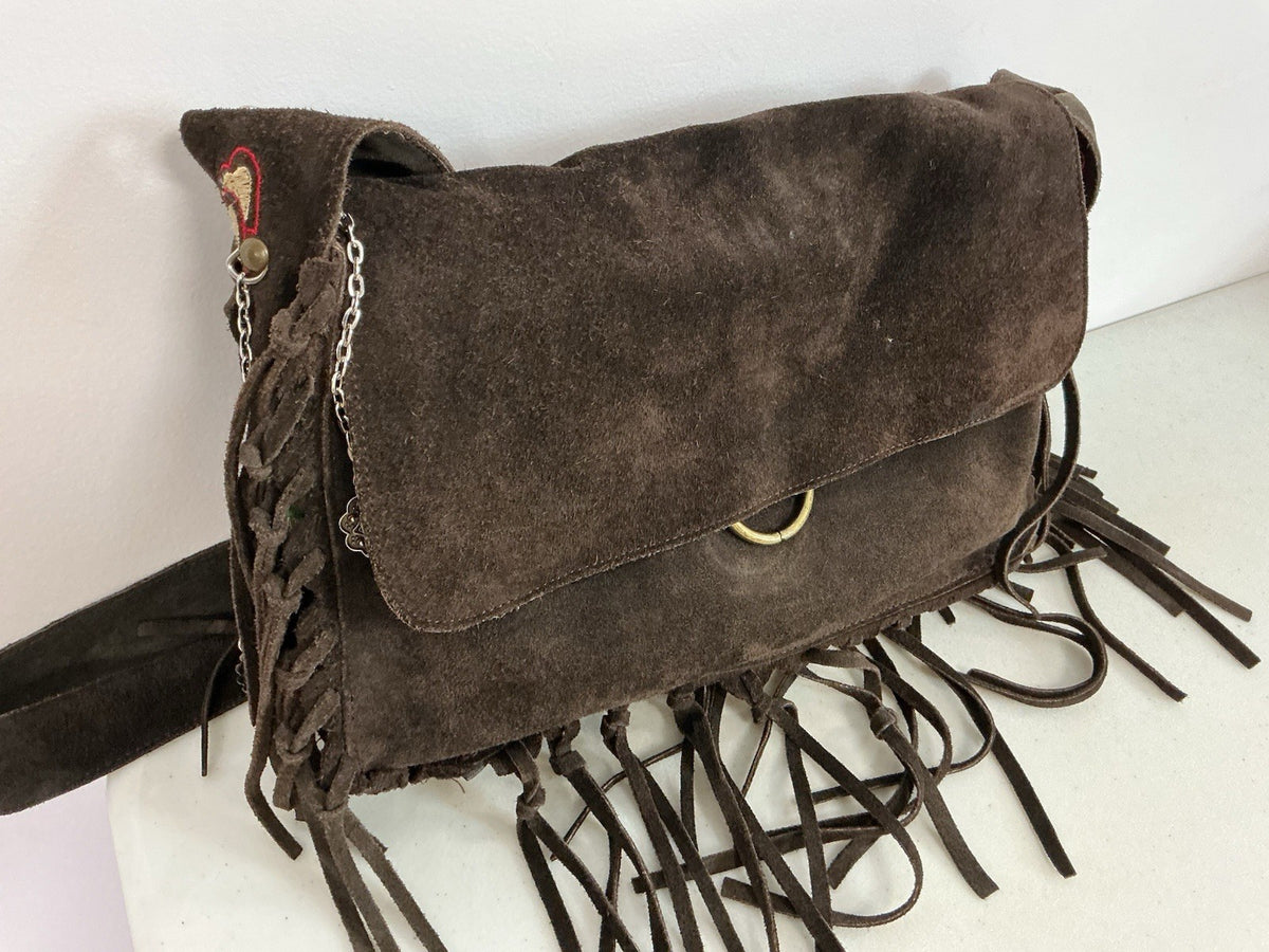 Brown Suede Fringe Crossbody Bag