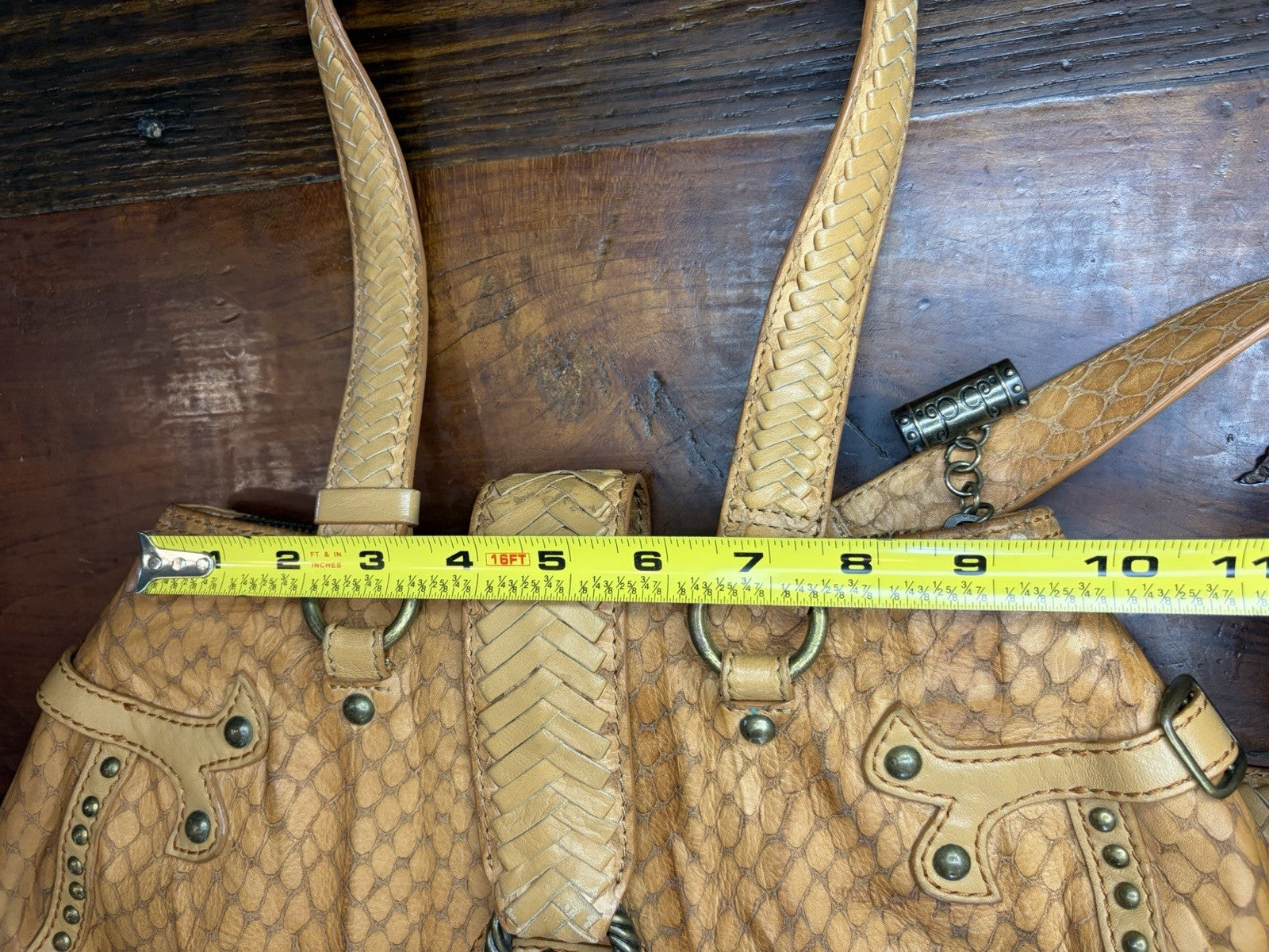 Babeed Brown Leather Snake Print Shoulder Bag