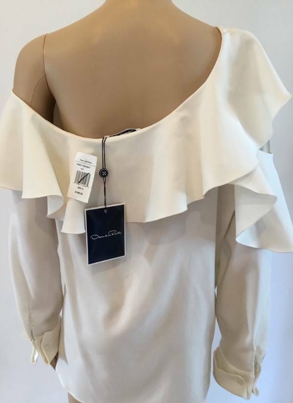 OSCAR DE LA RENTA OFF THE SHOULDER CUTOUT BLOUSE SZ 14 MSRP: $1580