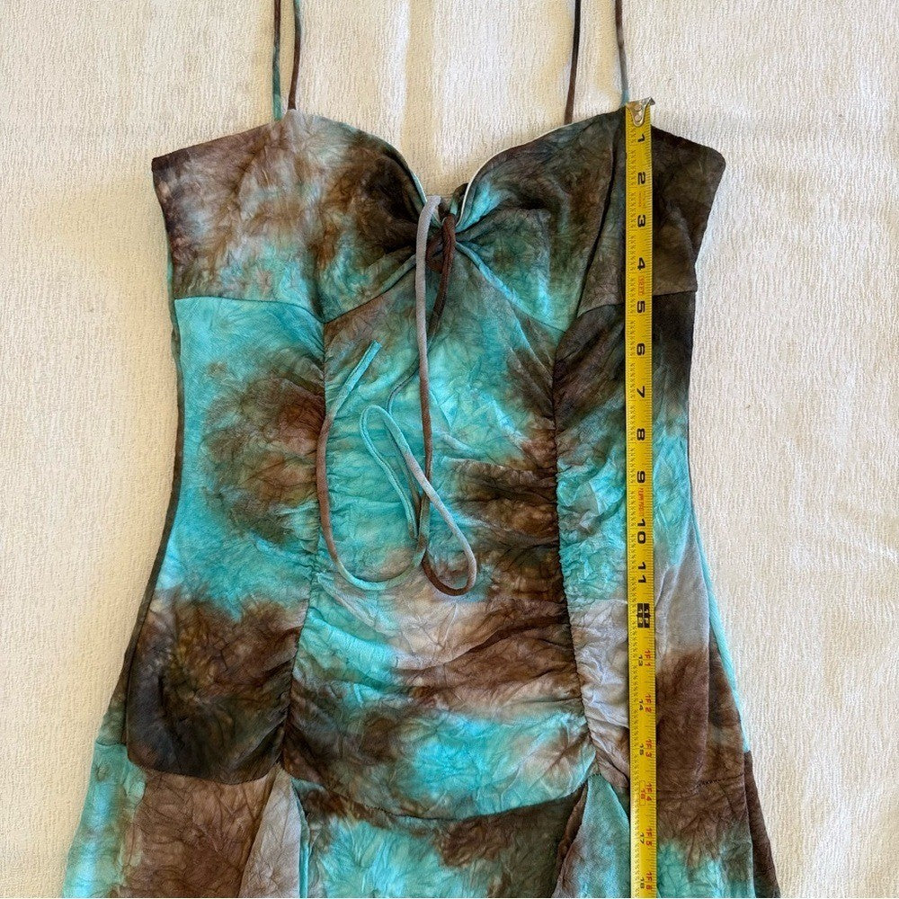 Turquoise Brown Tie Dye Slip Dress