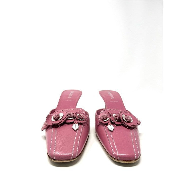 Prada 1990s Pink and White Leather Flower Bouquet Mules Size 36.5