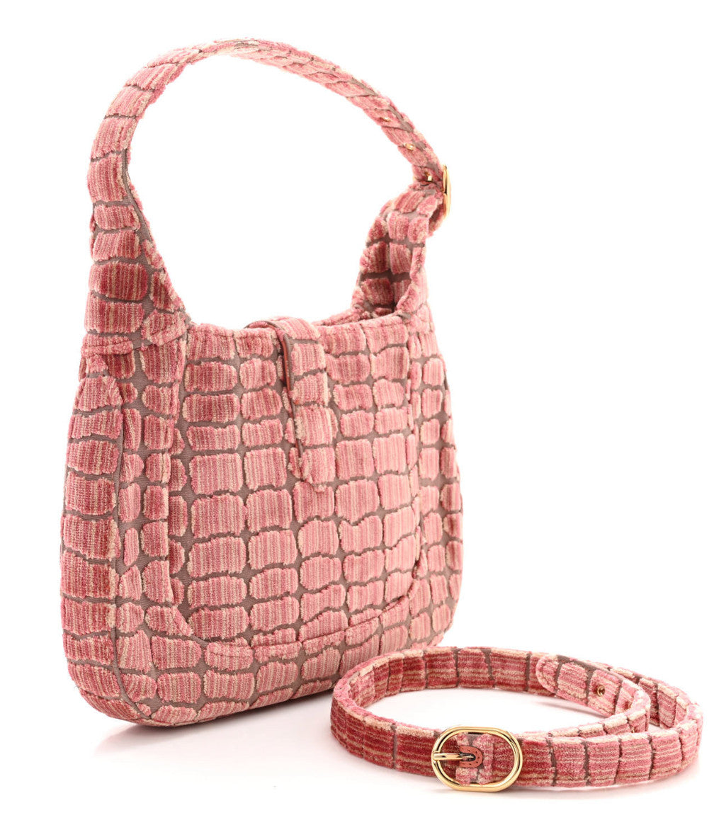 GUCCI Jackie 1961 Velvet Crocodile Jacquard in Pink & Taupe Excellent Condition