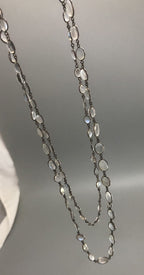 Victorian Silver Natural Moonstone Necklace /Guard  Chain 28g 122cm DLZX