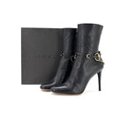 Vintage Gucci Horsebit Chain Harness Black Leather Ankle High Heeled Boots 39.5