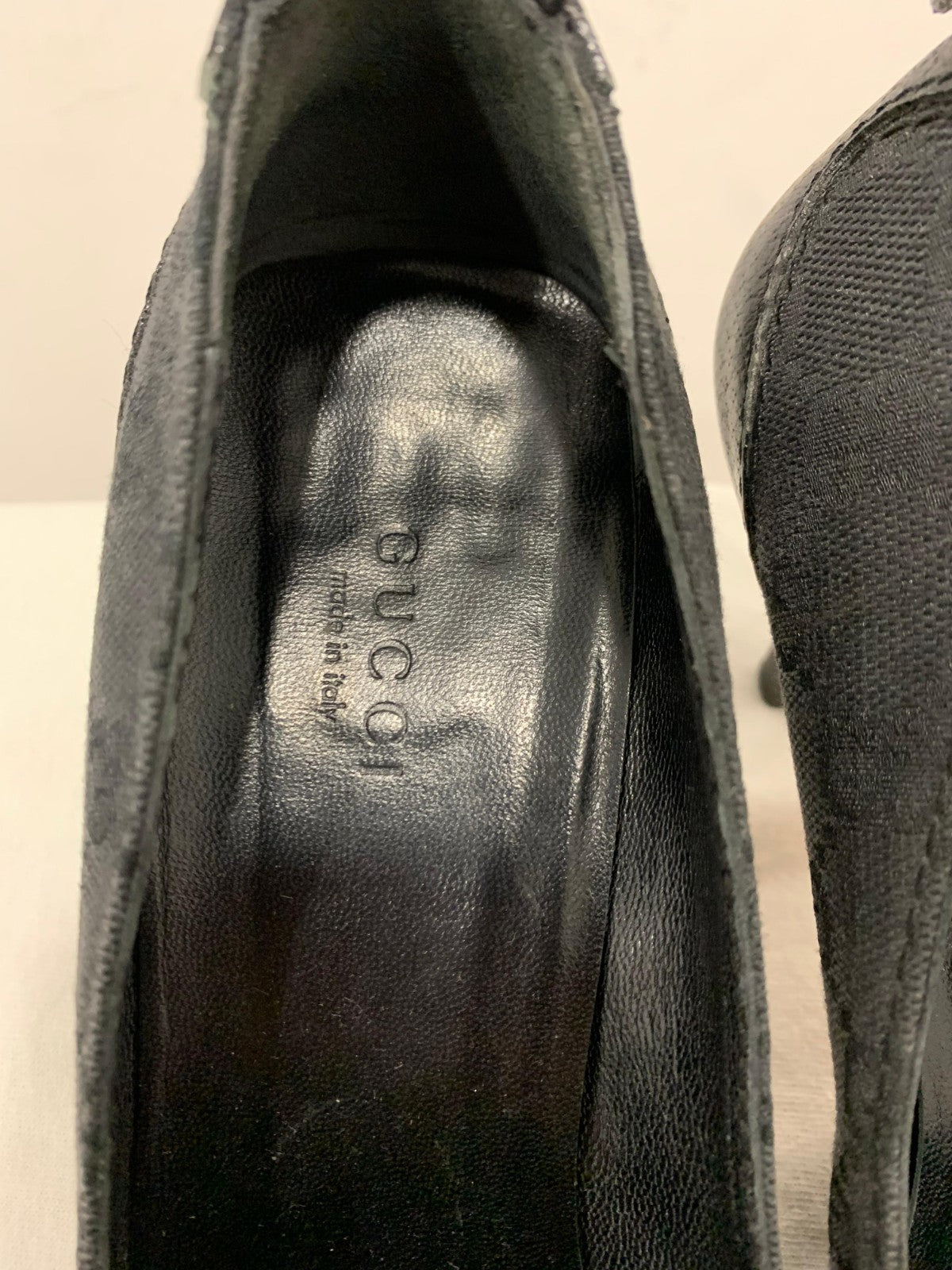 Gucci Vintage Horsebit Chain Pumps Black GG Monogram 37