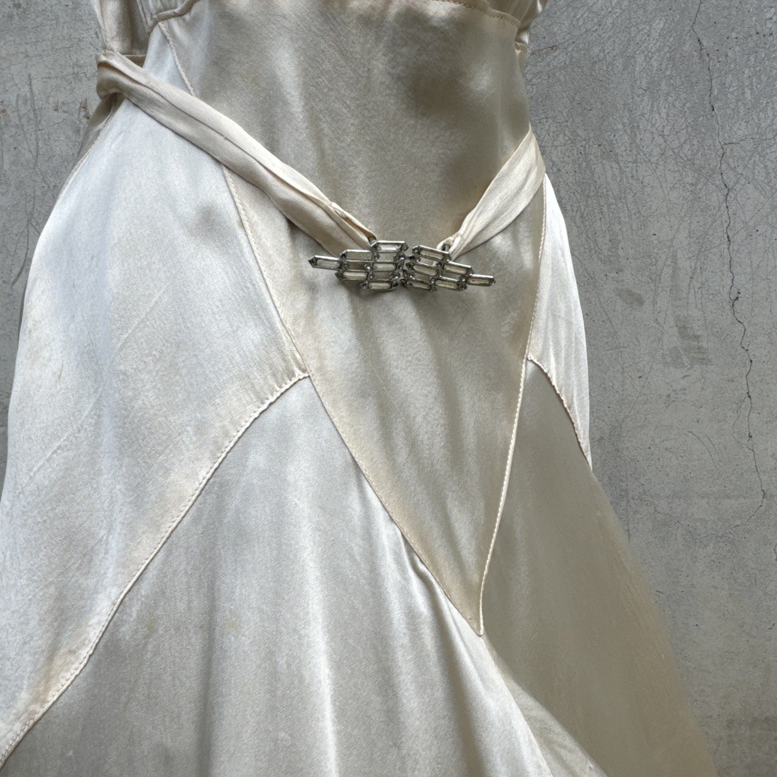 Vintage 1930s White Candlelight Silk Satin Gown Bias Cut Wedding Bridal Dress
