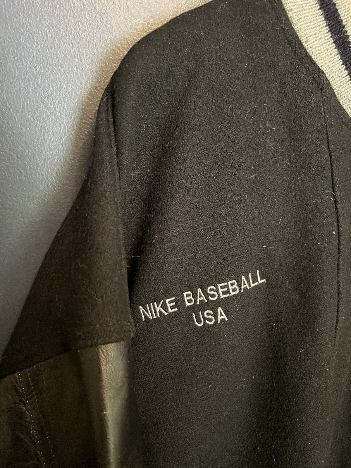 Vintage 90’s Nike Grey Tag Baseball Wool Varsity Embroidered Jacket Size XL