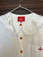 Vivienne Westwood / Lace Collar Shirt / Size 00 / White with Red Embroidery