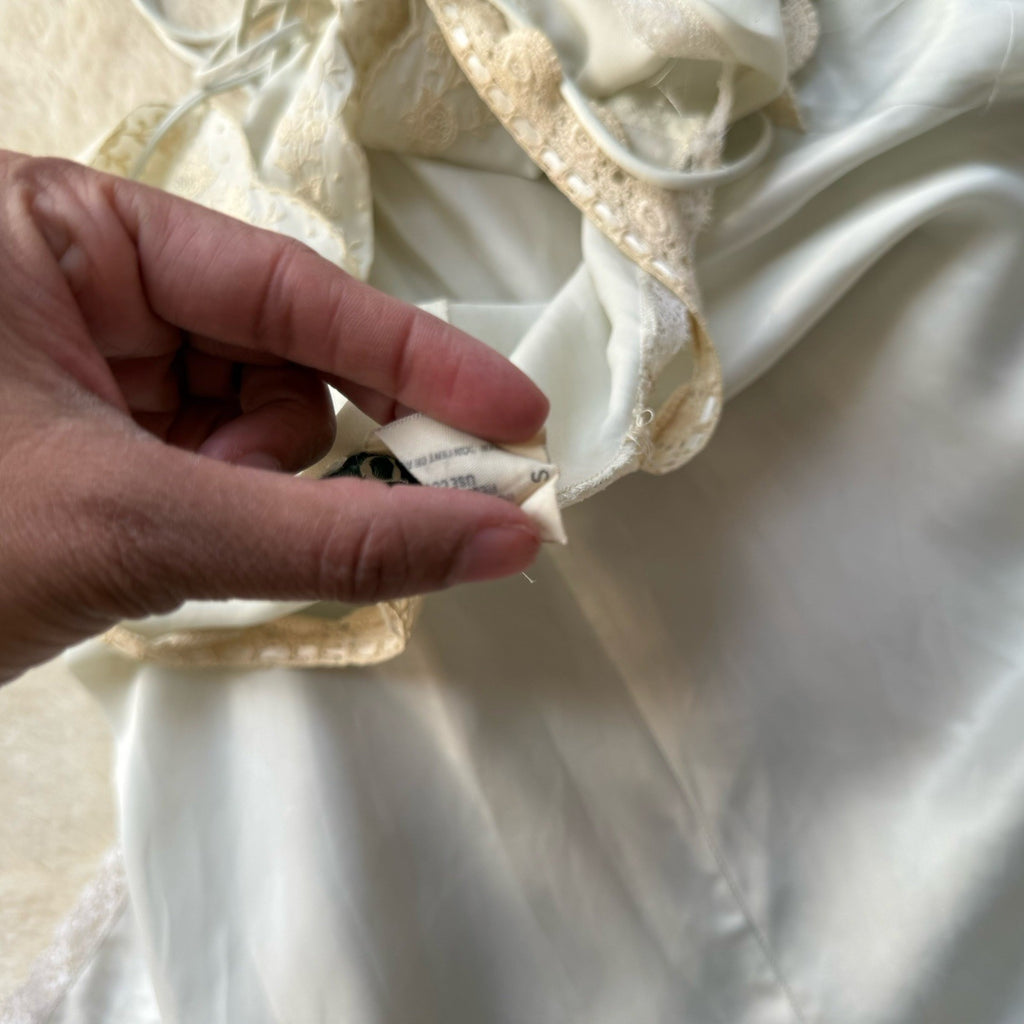 Vtg 70s Christian Dior Lingerie Ivory Lace Silk Nightgown Slip Womens Small