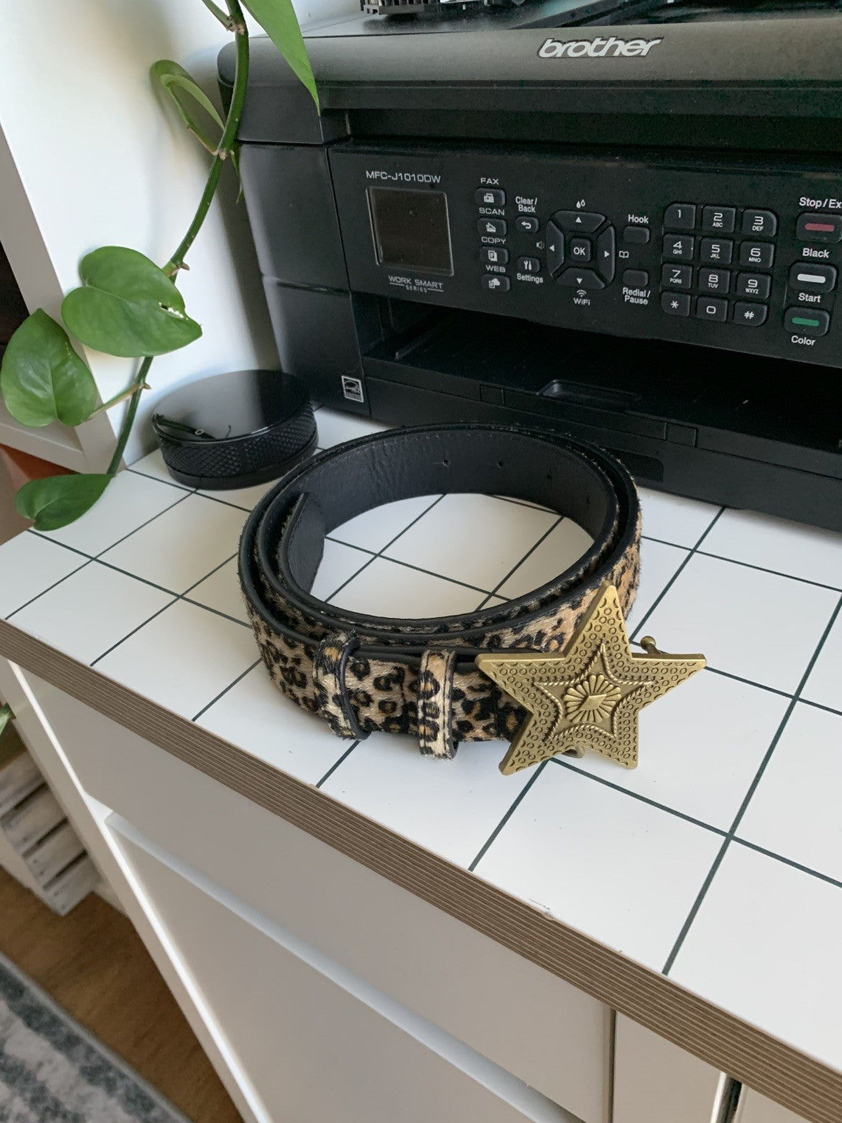 Vintage Style Leopard Pattern Star Leather Western Cowboy Belt