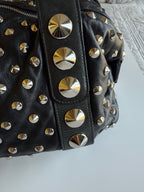 BE&D The Garbo Black Lambskin Leather Studded Bell-Shaped Satchel