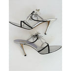 Prada Neiman Marcus 95th Anniversary Floral bouquet Sandals 39 Silver Leather